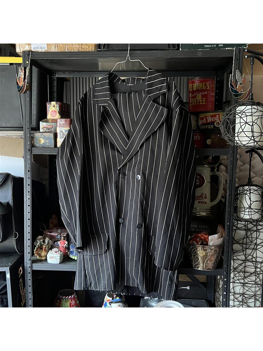 Classic Black Pinstripe Double-Breasted Blazer